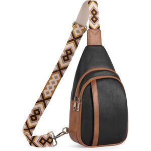 Women Black With Brown Imported Faux Leather Unique Sling Cross Body Backpack